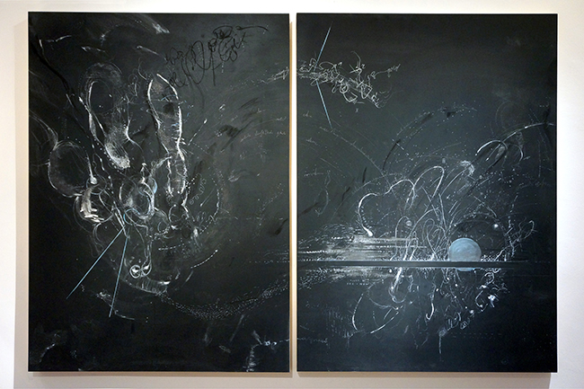 Nikolaus Gansterer, Fig. 17/02-03 (becoming soon-pre-now), 2017 2-part, a 140 x 100  cm, drawing on blackboard