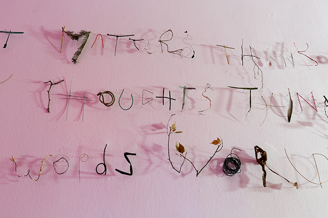 Nikolaus Gansterer, it matters what matters think other matters, it matters what thoughts think thoughts, it matters what words word wor(l)ds, wall work with found objects (after Donna Haraway), 2019
