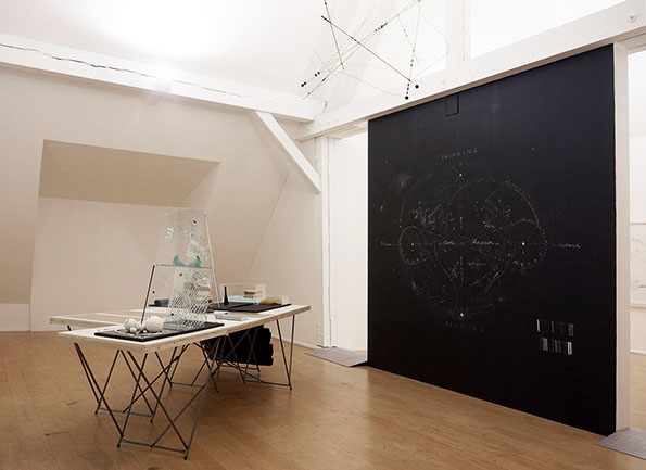 Nikolaus Gansterer, Transpositionsmodell (Theory x Memory x Science x Fiction), 2013/14, installation view: Drawing Room, Ursula Blickle Foundation, Kraichtal/Karlsruhe, Germany