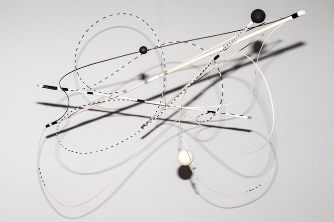 Nikolaus Gansterer, Theory Casing IV 2013, wooden sticks, sticking tape, polystyrene balls, 130 x 80 x 80 cm